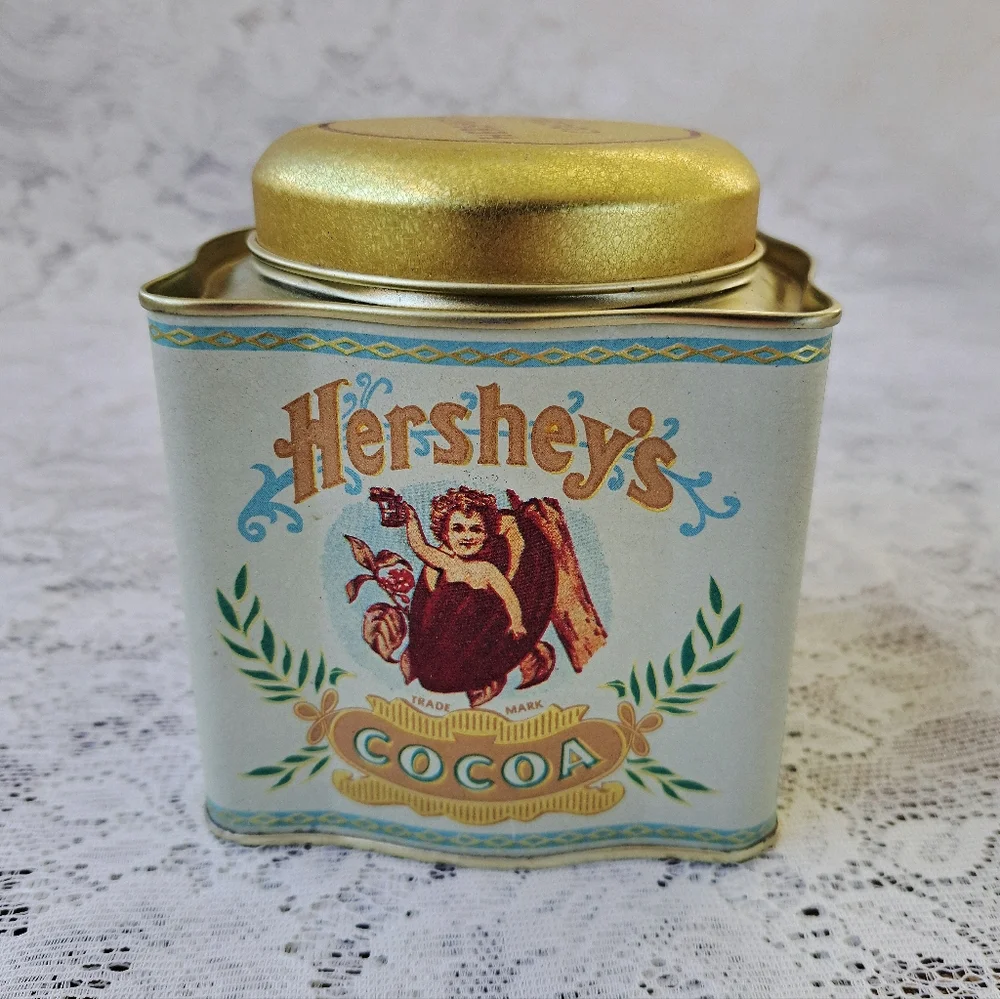 Vintage Hersheys Cocoa Tin Bristol Ware Gold Trim Nostalgic Collectible Storage